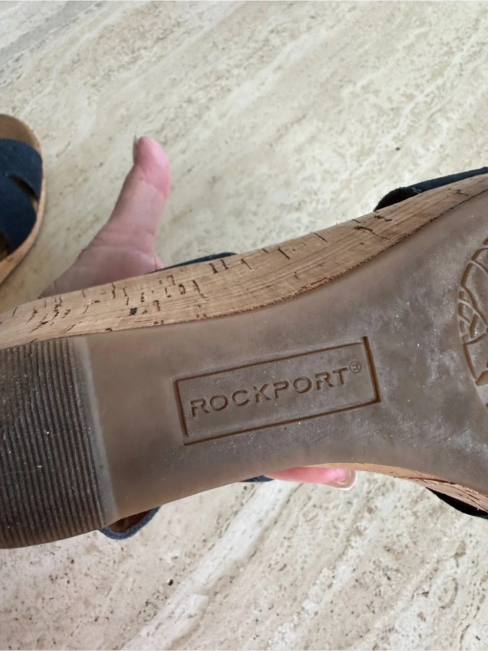Rockport Navy Perforated Cork Wedge Sandals